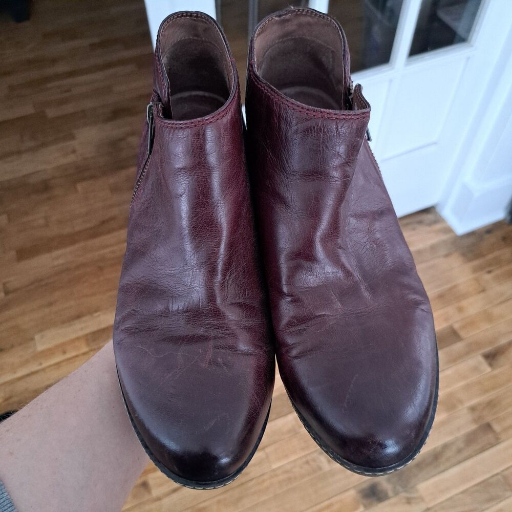DANSKO WOMEN'S LEYLA Side Zip Boot Bootie Size 40 9.5/10 Red Wine Leather Shoe - Picture 2 of 8